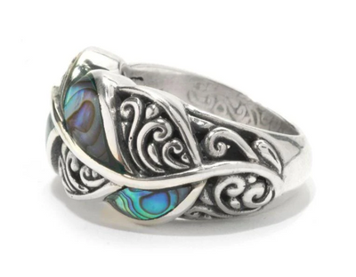 SS "Cascada Leaf Ring" with Paua (Size 7)