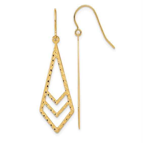 14K Yellow Gold Polished and Textured Dangle Earrings