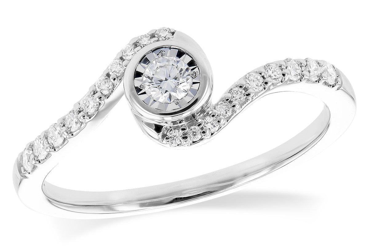 14K White Gold Contoured Diamond Engagement Ring