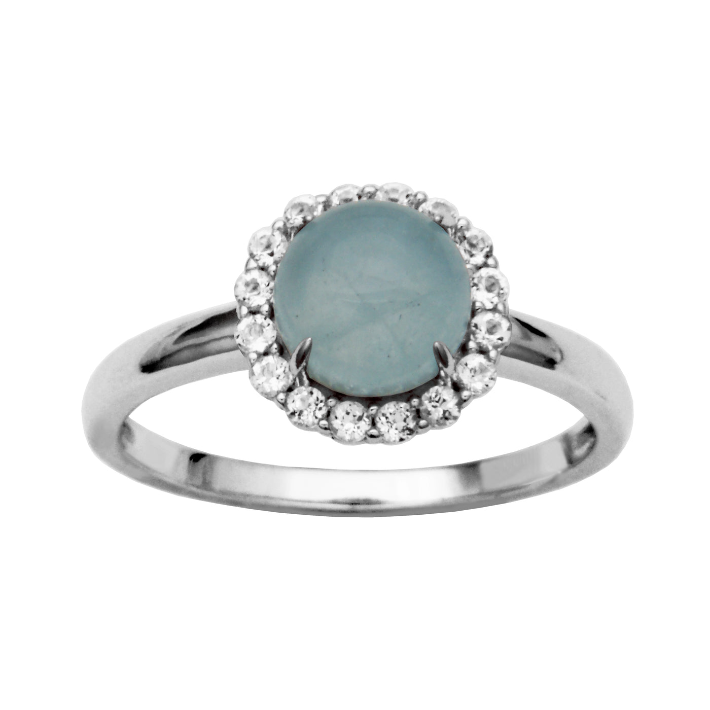 SS Milky Aquamarine & White Topaz Ring