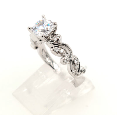 14KW Vine and Leaf Diamond Semi-Mount Ring (Size 7)