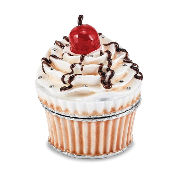 Bejeweled "Cherry on Top" Cupcake Trinket Box with Matching Necklace