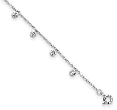 SS Rhodium-Plated Anklet with Bezel CZ