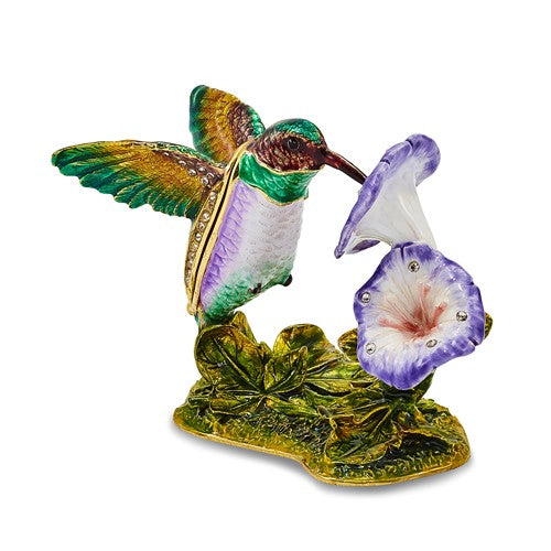Bejeweled "Stella" Hummingbird And Flower Trinket Box with Matching Necklace