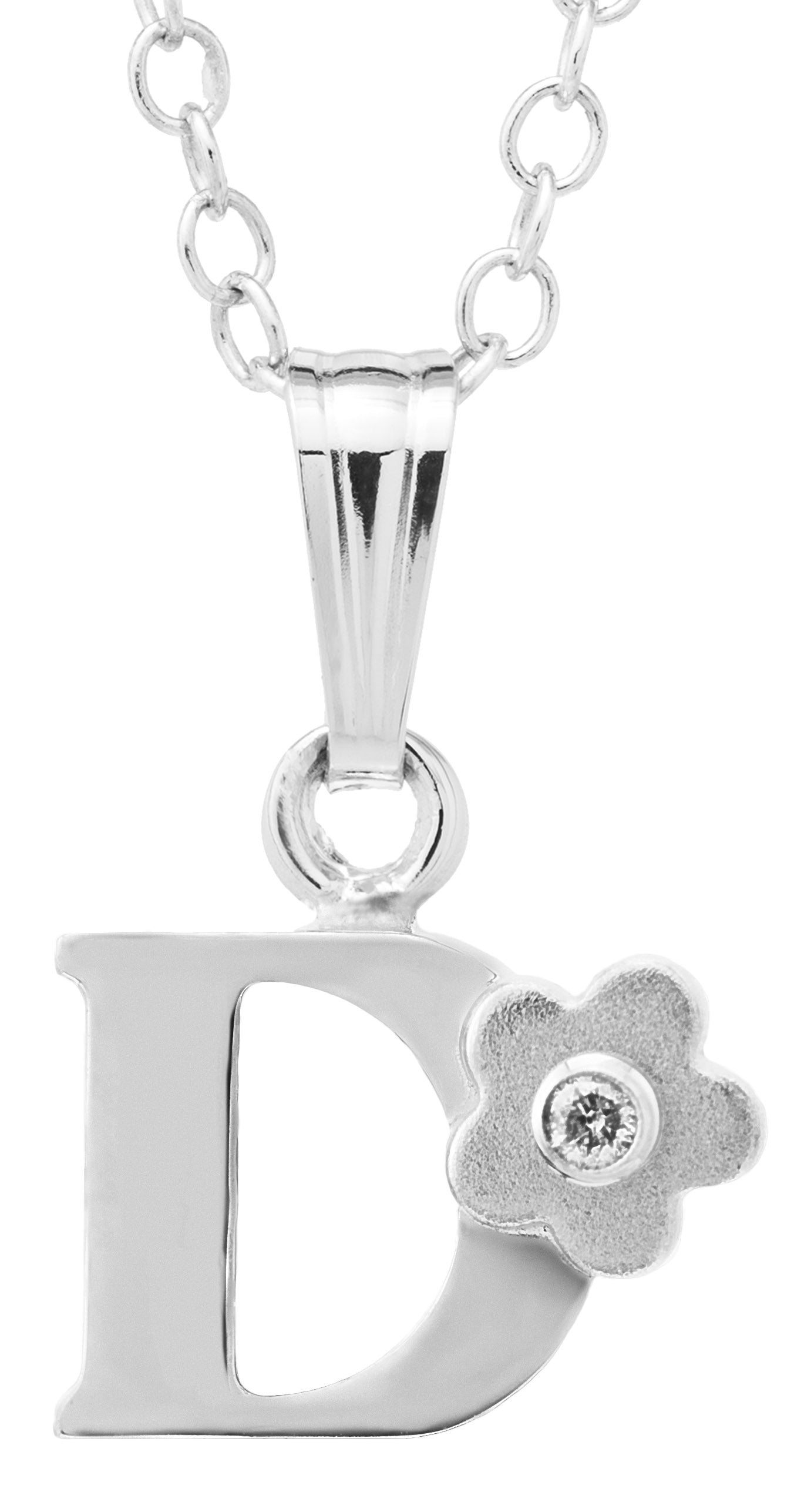 Sterling Silver Inital Diamond Flower "D" Necklace with a 15in chain