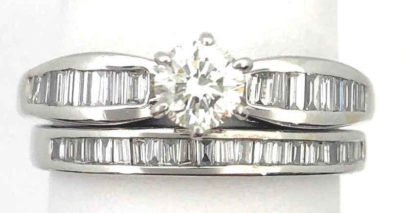 14K White Gold RBC & Baguette Diamond Wedding Set