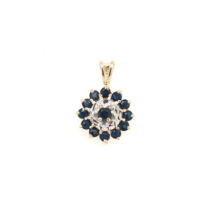 14K Yellow Gold Round Blue Sapphire & Diamond Pendant Dimensions: 0.50" Gram Weight:1.5g