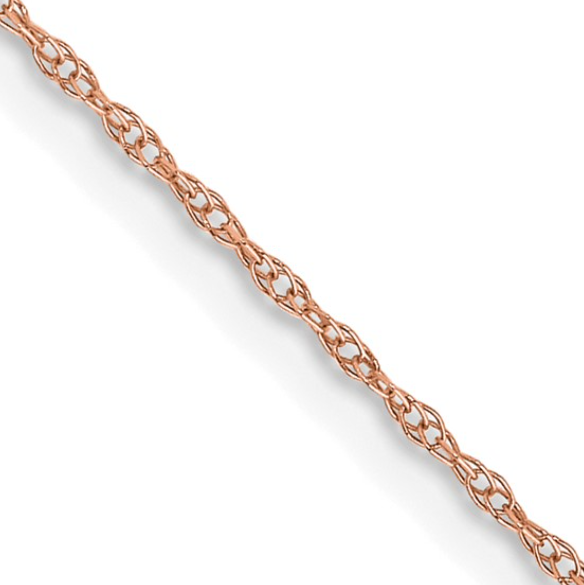 14K Rose Gold 0.6mm Carded Cable Rope Chain (18 inches)