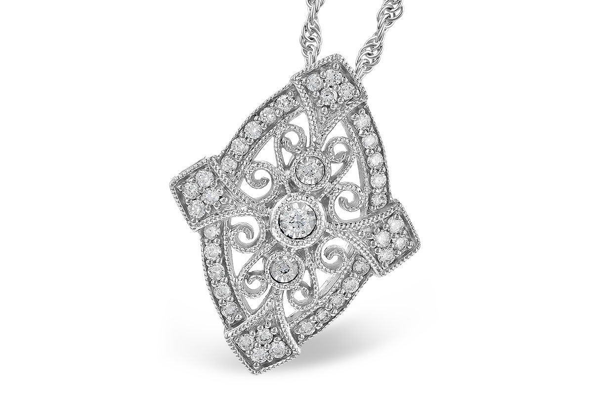 14K White Gold Diamond Filigree Necklace Length:18in