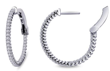SS Bonded w/Platinum Lafonn LaSSaire 1.08ctTW Hoop Earring Pair