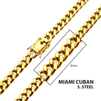 8mm 18Kt Gold IP Miami Cuban Chain Necklace