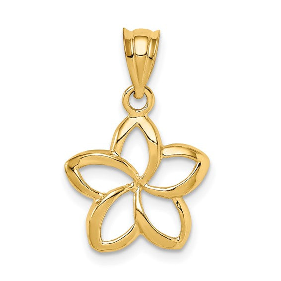 14K Yellow Gold Polished Small Cut-out Plumeria Pendant