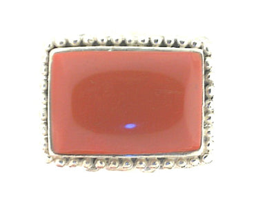 SS Rectangle Shaped Red Coral Ring