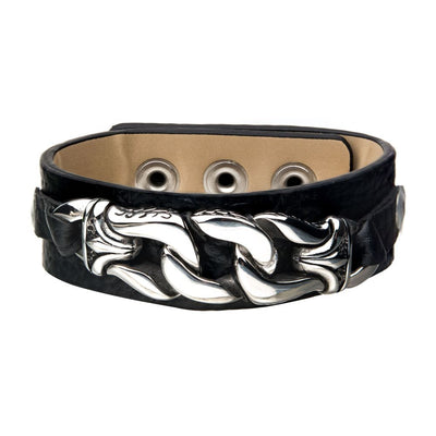 Black Leather with Stainless S