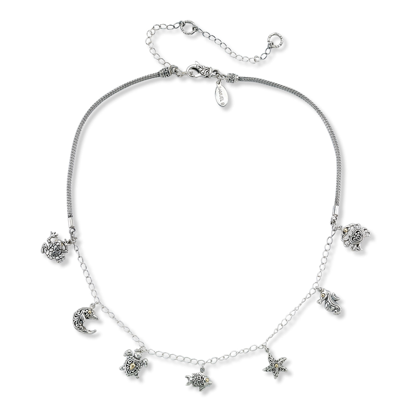 SS & 18K Yellow Gold Sealife Charm "Diah" Necklace