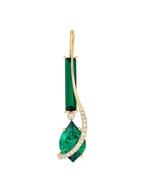 14KY Flame Cut Emerald and Baguette Emerald Pendant