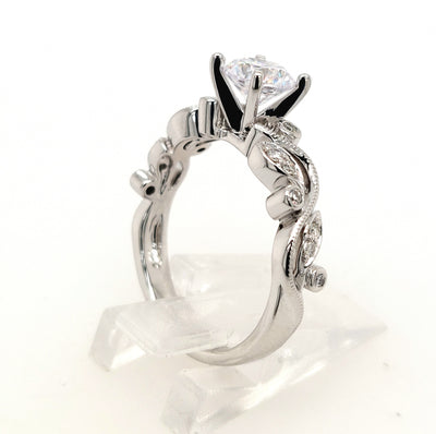 14KW Vine and Leaf Diamond Semi-Mount Ring (Size 7)