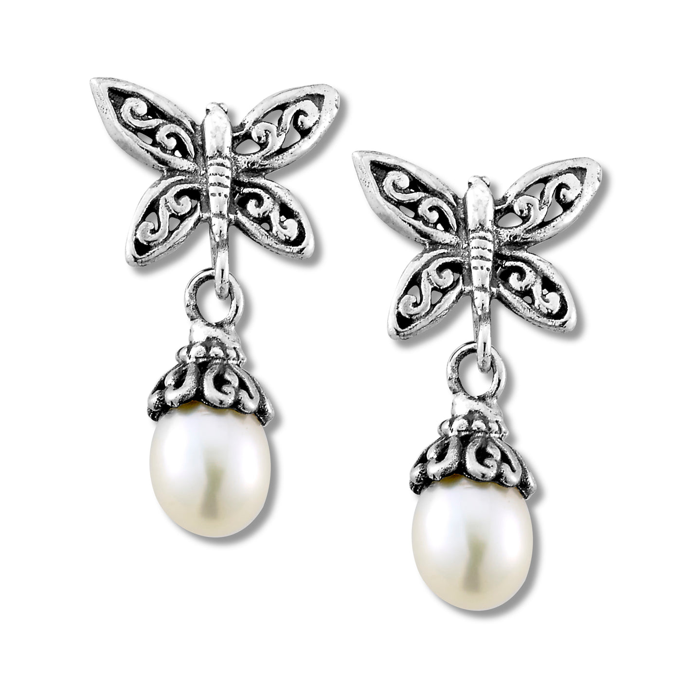 Sterling Silver Butterfly "Balueran" Pearl Earrings