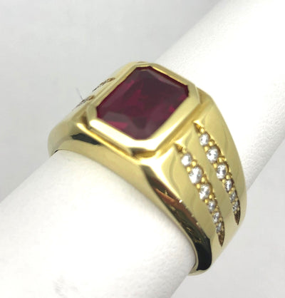 14KY Created Ruby & Diamond Ring Size:10