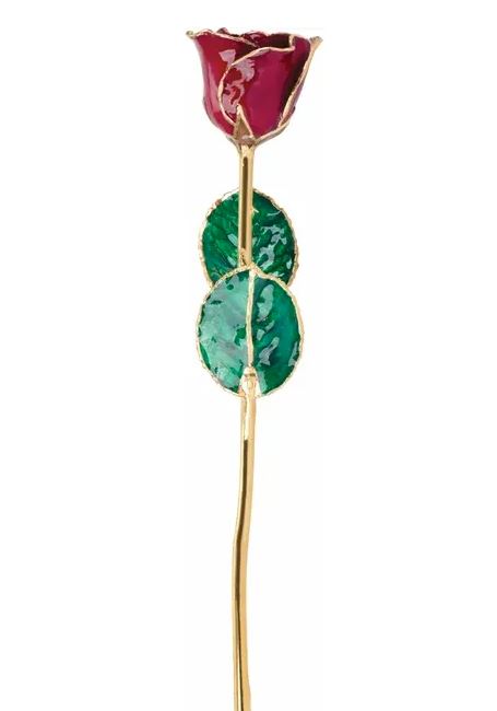 Lacquered Garnet Colored Birthstone Rose with Gold Trim