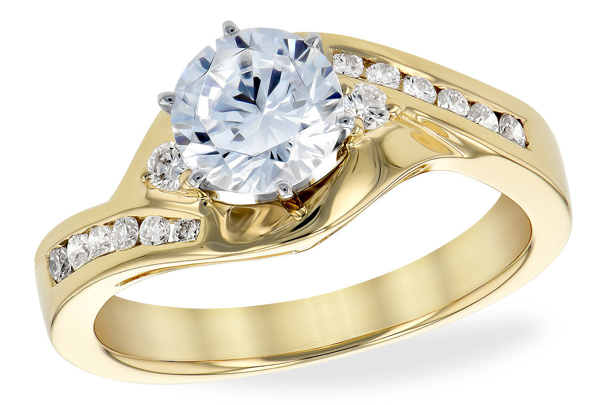 14KY Diamond Semi-Mount Bypass Ring with a 0.75ct Cubic Zirconia Center (Size 7)