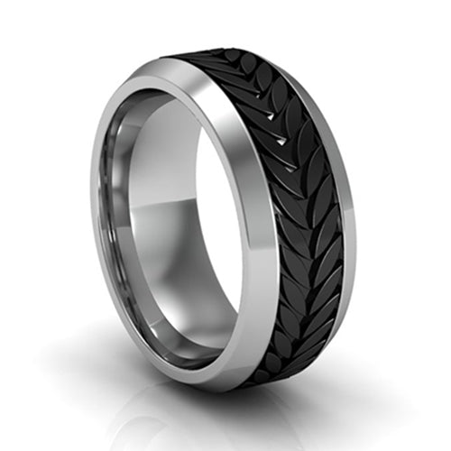 9mm Stainless Steel Band with Black Titanium Bevel Wheat Center Size: 10