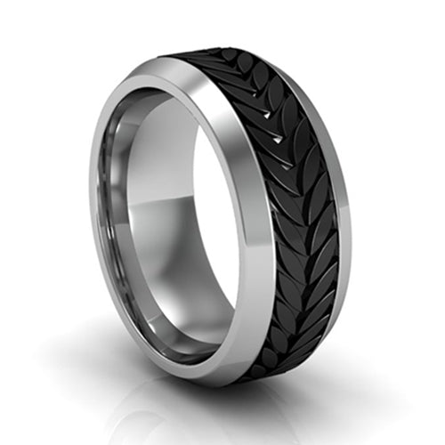 9mm StainleSS Steel Band with Black Titanium Bevel Wheat Center Size: 10