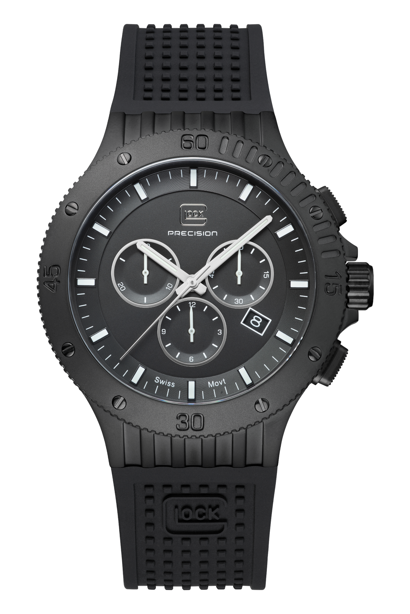 Gents Black Steel Glock Watch with Black Dial and Chronodial