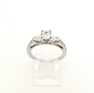 18KW Three-Stone Style Diamond Semi-Mount Ring
