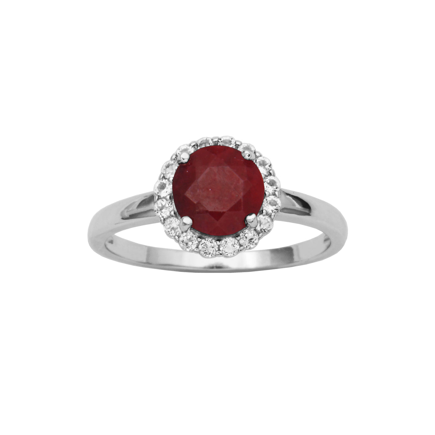 SS Dyed Red Corundum & White Topaz "Dazzle" Ring