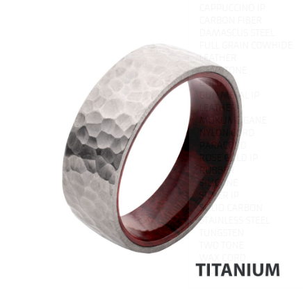 Titanium & Redwood Matte Finish Hammered Comfort Fit Ring, Size 10.5