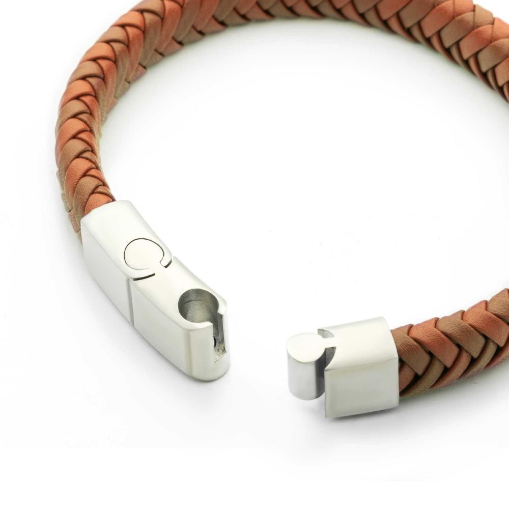Tan Braided Genuine Leather Bracelet
