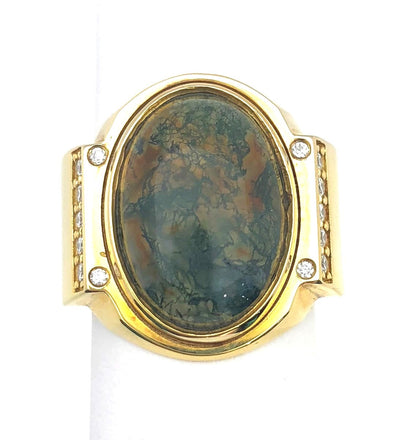 14KY Moss Agate Ring Size:10