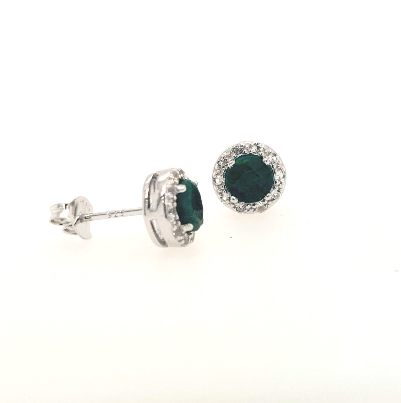 SS Dyed Green Corundum & White Topaz "Dazzle" Studs