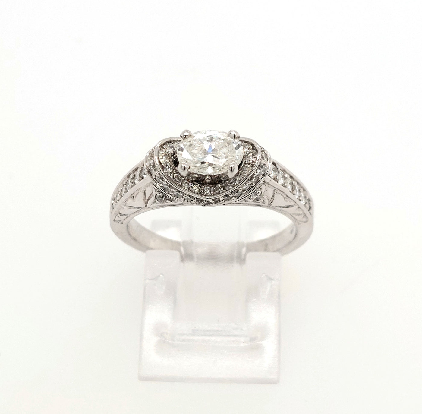 18KW 1.14ctTW Oval & Round Diamond Engagement Ring