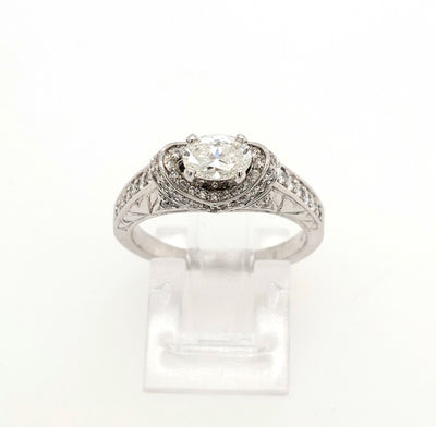 18KW 1.14ctTW Oval & Round Diamond Engagement Ring