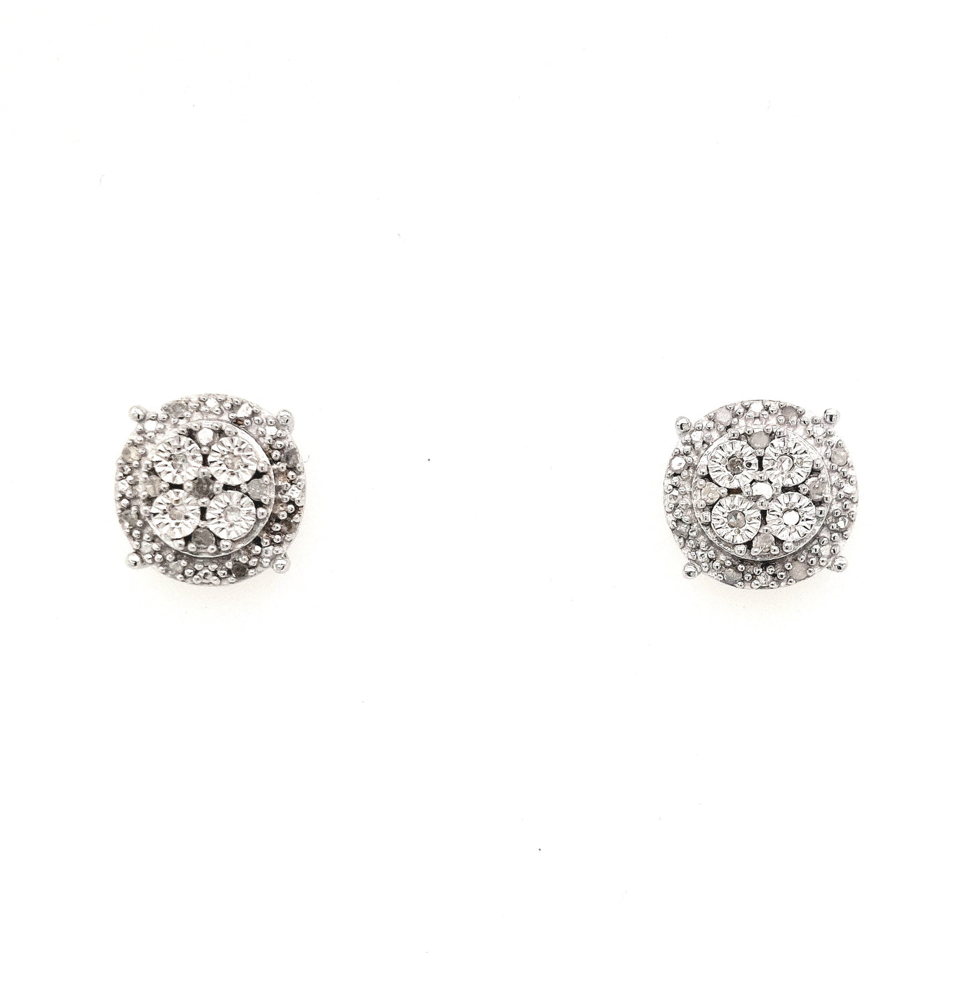 SS Round Diamond Cluster Stud Earrings