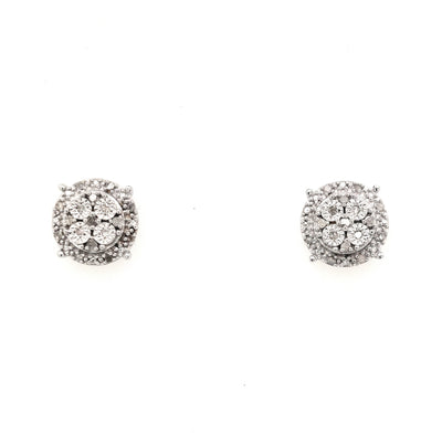 SS Round Diamond Cluster Stud Earrings