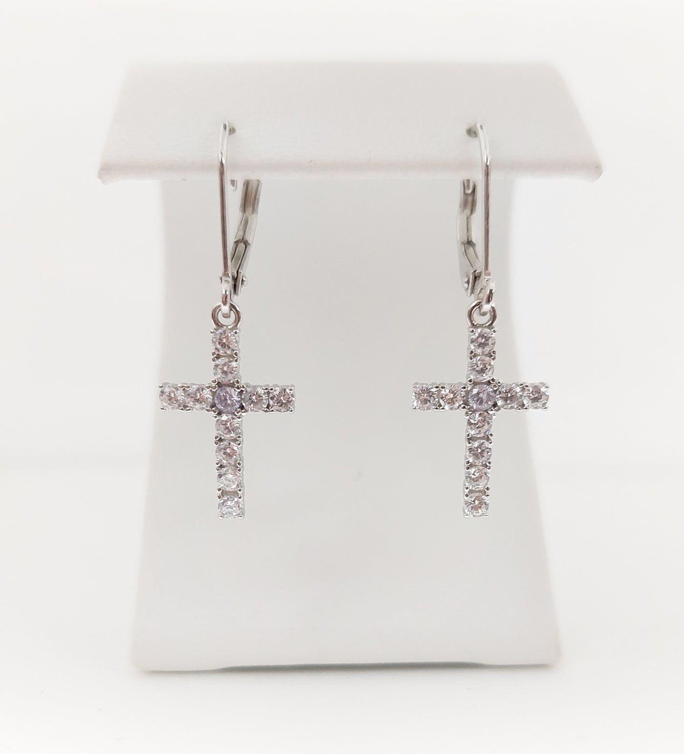 Silver Simulated Alexandrite/Diamond Cross Earrings