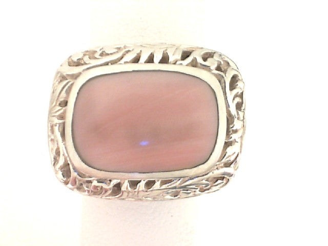 SS Rectangle Shaped Pink Coral Ring