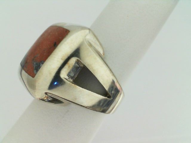 SS Square Shaped Red Coral Ring