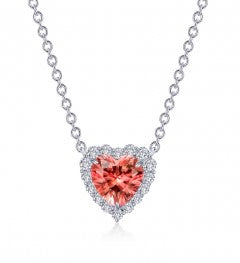 Halo Heart Necklace features a Padparadscha Fancy Lab-Grown Sapphire center stone in Sterling Silver