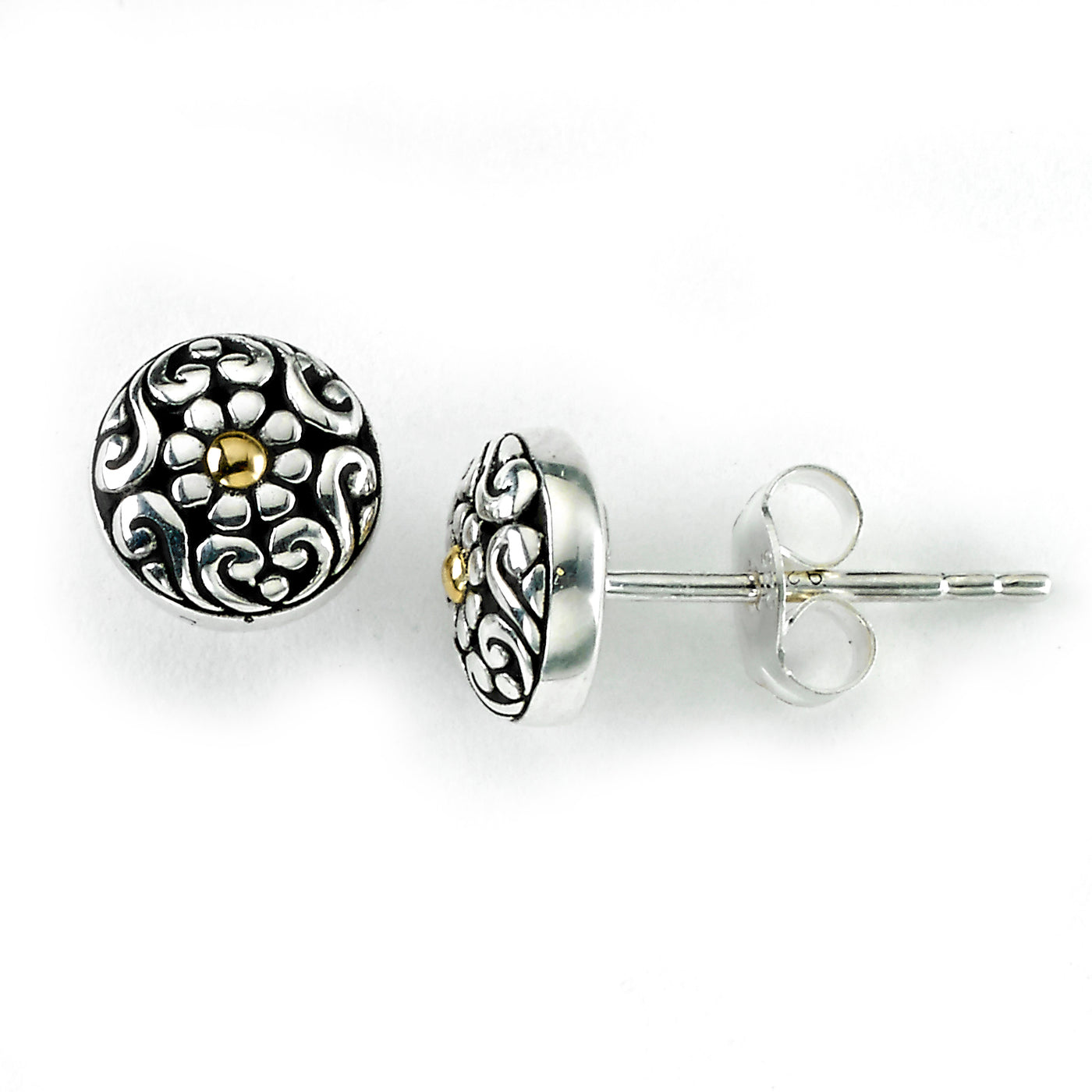 SS and 18K Yellow Gold Floral Design "Maybell Studs"