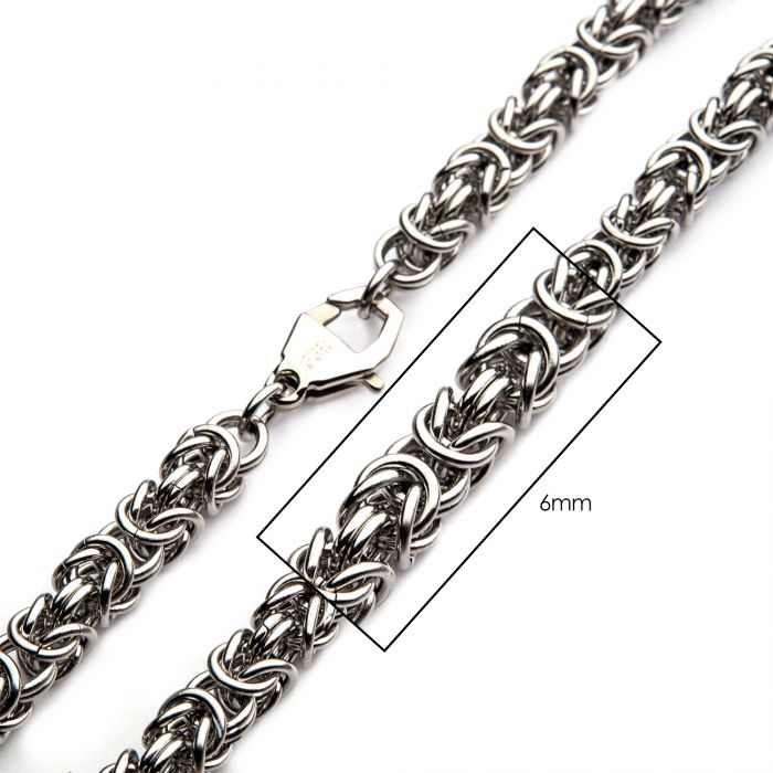6mm Steel King Byzantine Chain Necklace 24in