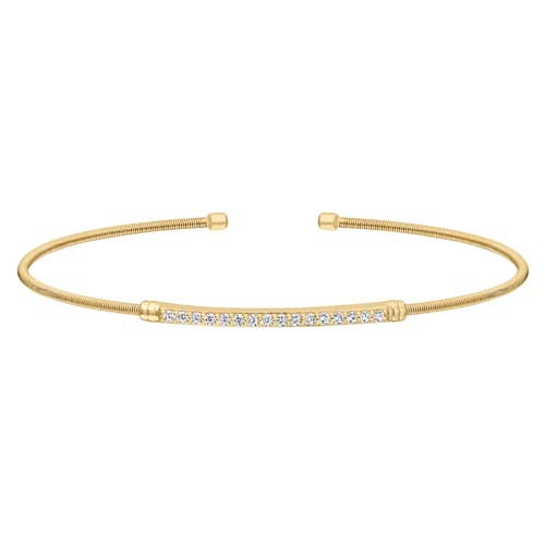 Gold Finish Sterling Silver Cable Cuff Bracelet with Simulated Diamond Birth Gems - April