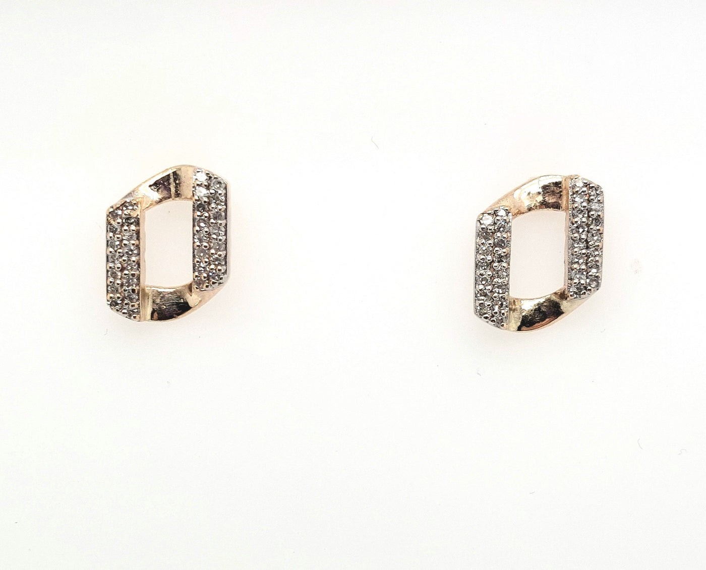 14K Yellow Gold Pave Link Diamond Stud Earring Pair 0.08ctTW