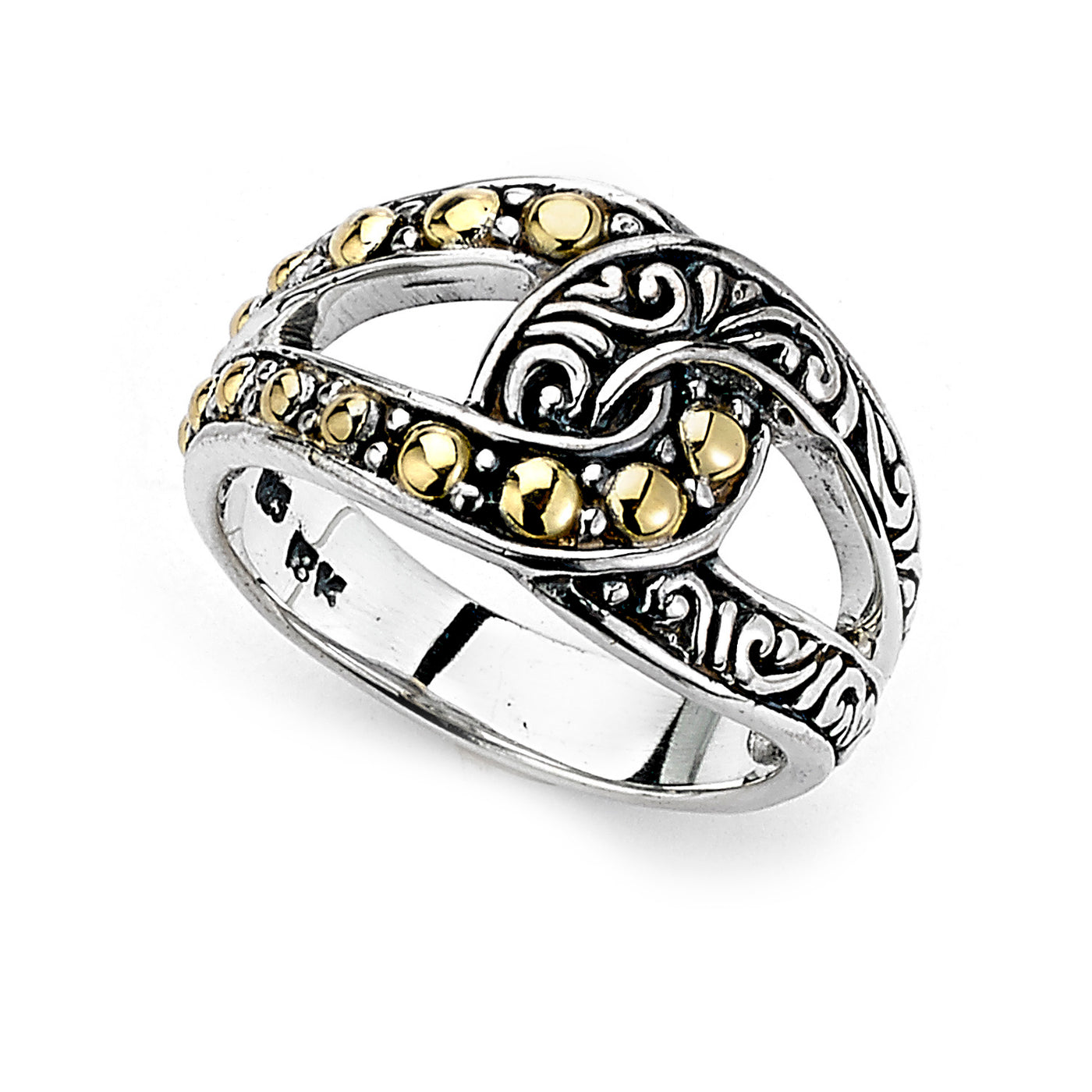 Sterling Silver and 18K Interlocking Gold Beaded Ring