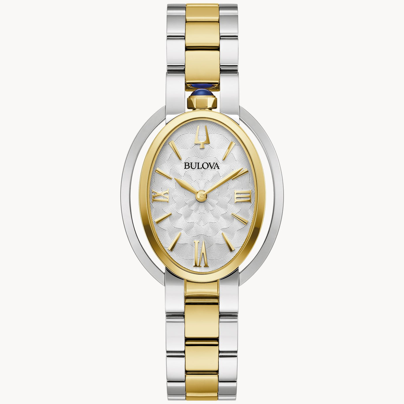 Lady's Two-Tone Gold Bulova "Rubaiyat" Oval Watch with Silver-White Dial