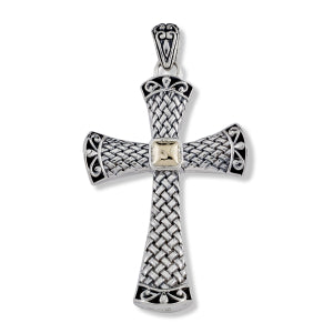 SS/18K CROSS PENDANT WITH GOLD CENTER