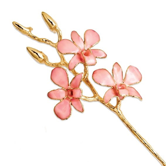 Lacquer Dipped Gold Trimmed Pink Real Orchid Stem
